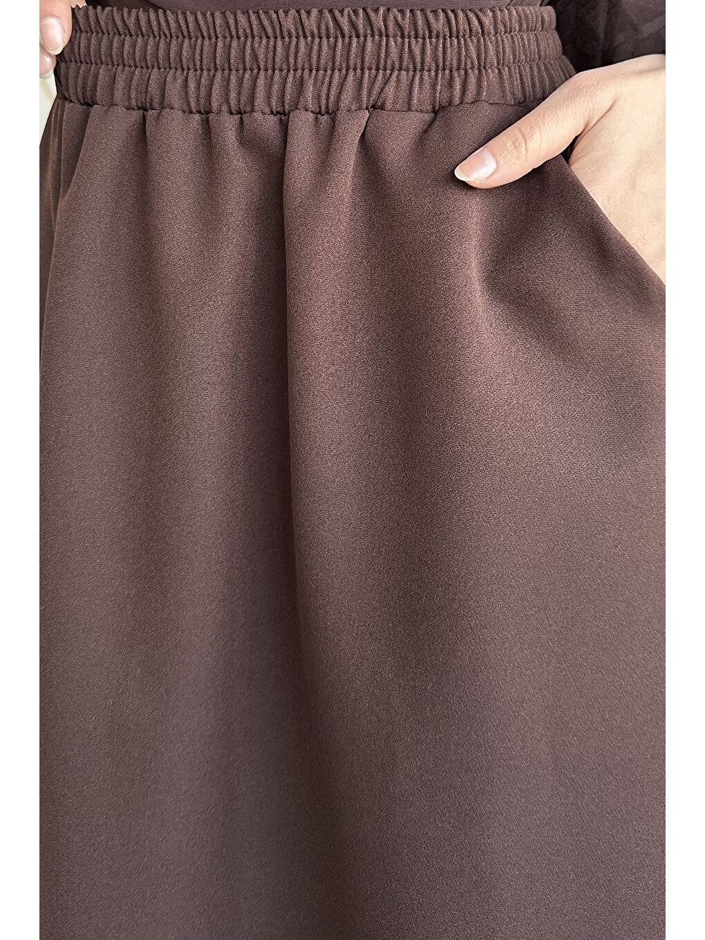 Kahverengi Bel Lastikli Cepli Tesettür Etek-6
