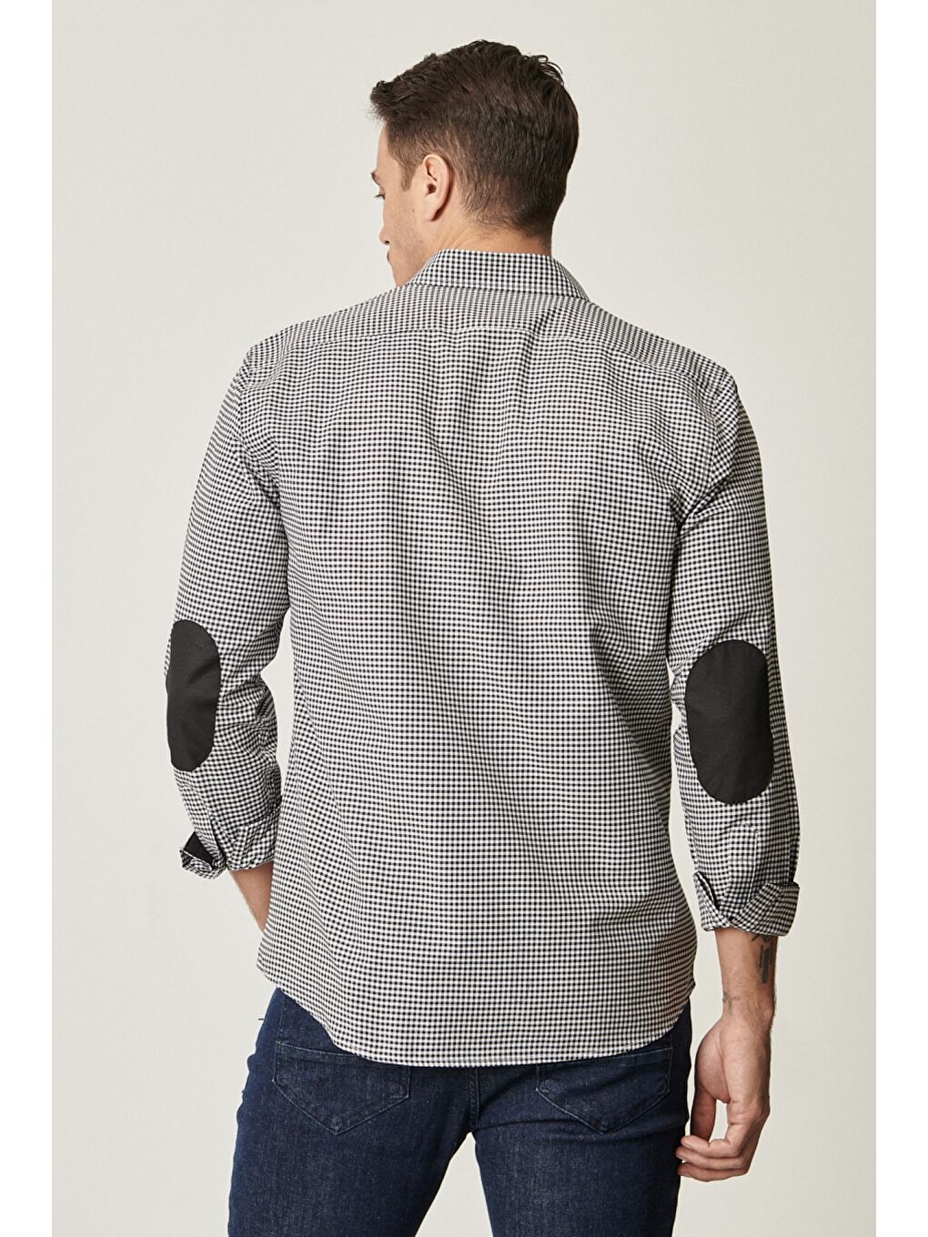 Erkek Beyaz-Siyah Tailored Slim Fit Dar Kesim Düğmeli Yaka Kareli Gömlek-3
