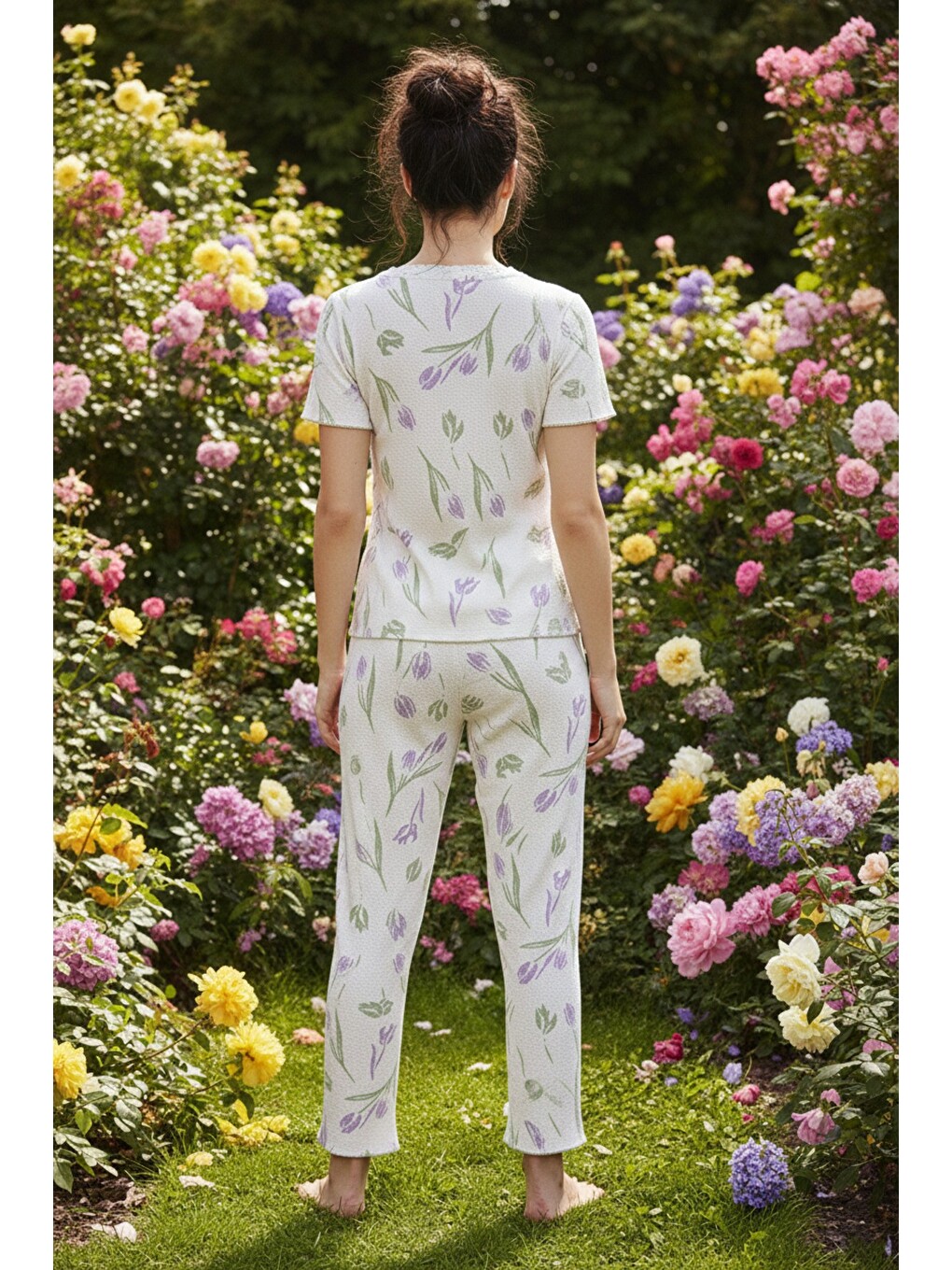 Ekru Dantelli Bürümcük-krınkıl Kısa Kollu Pijama Takım 26120727-2