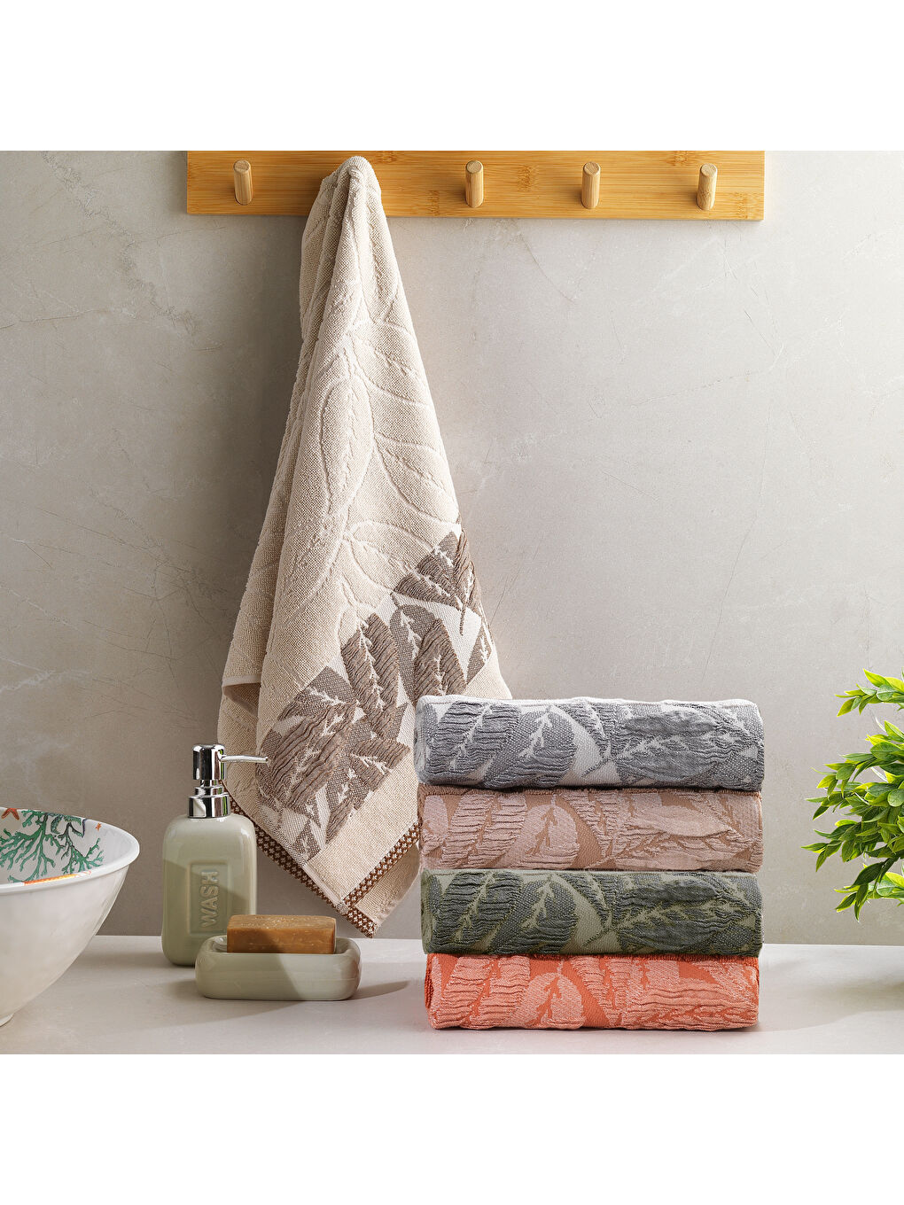 Ekru Home Adore Jakarlı Havlu