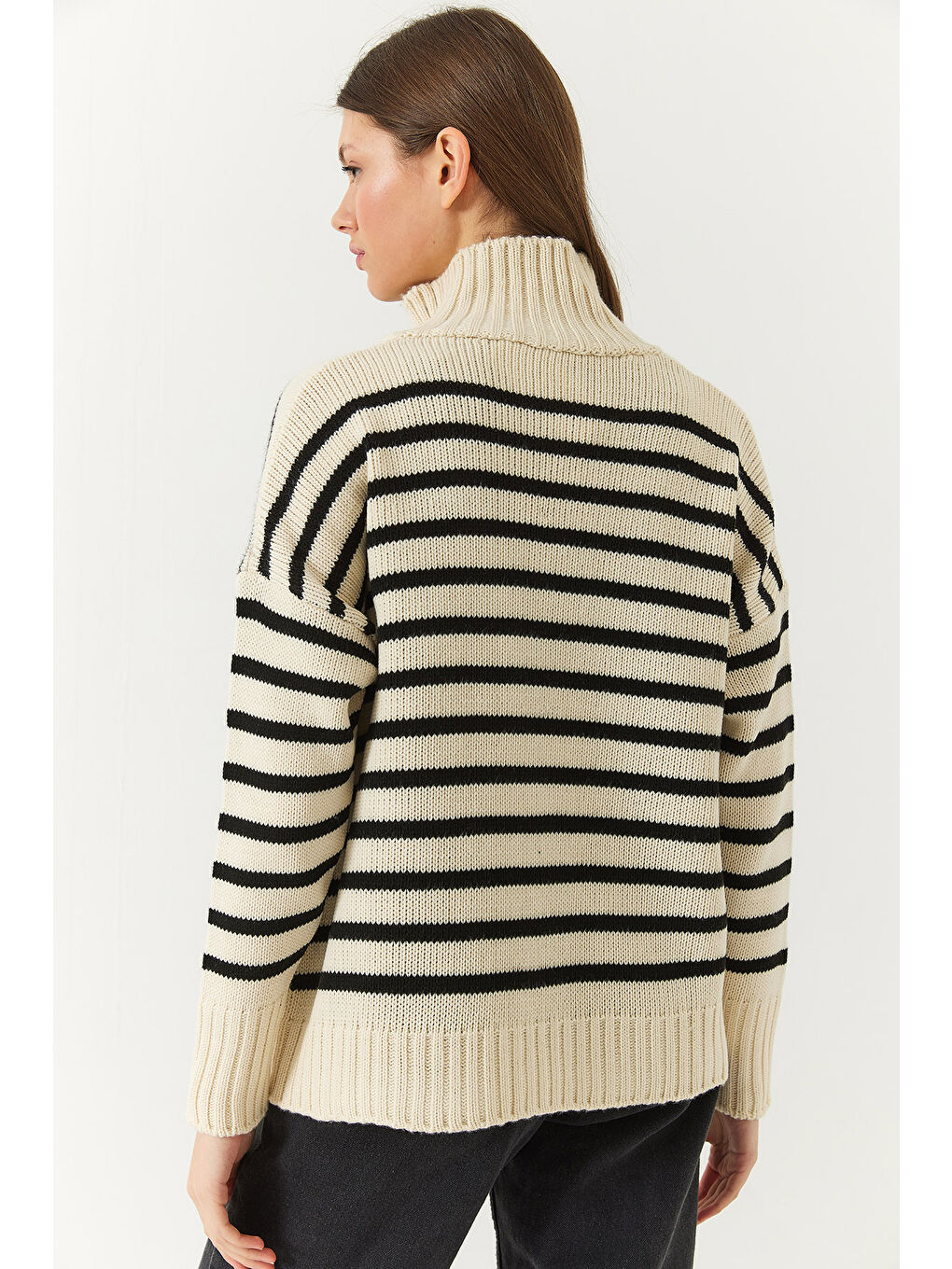 Lila Kadın Çizgili Fermuarlı Triko Hırka-5