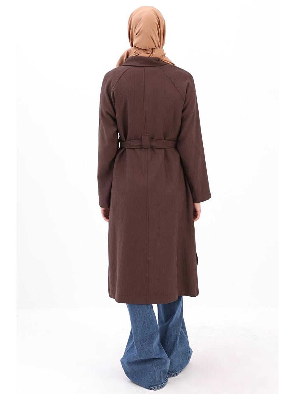 Kahverengi Acı Kahve-Gömlek Yakalı Düğmeli Kuşaklı Kap-3