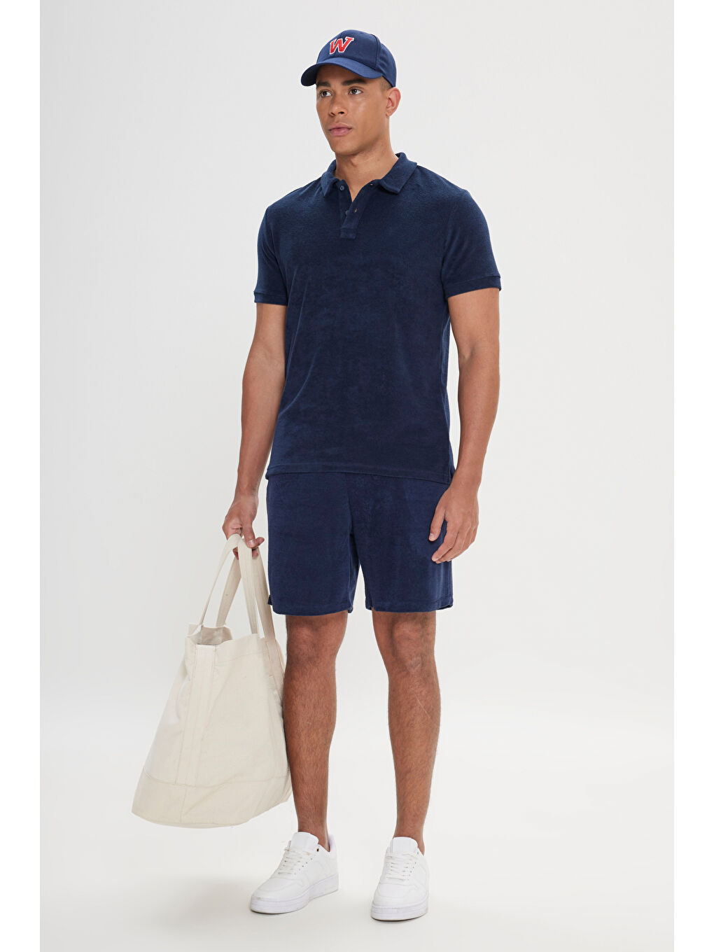 Erkek Lacivert Standart Fit Normal Kesim Havlu Şort-5