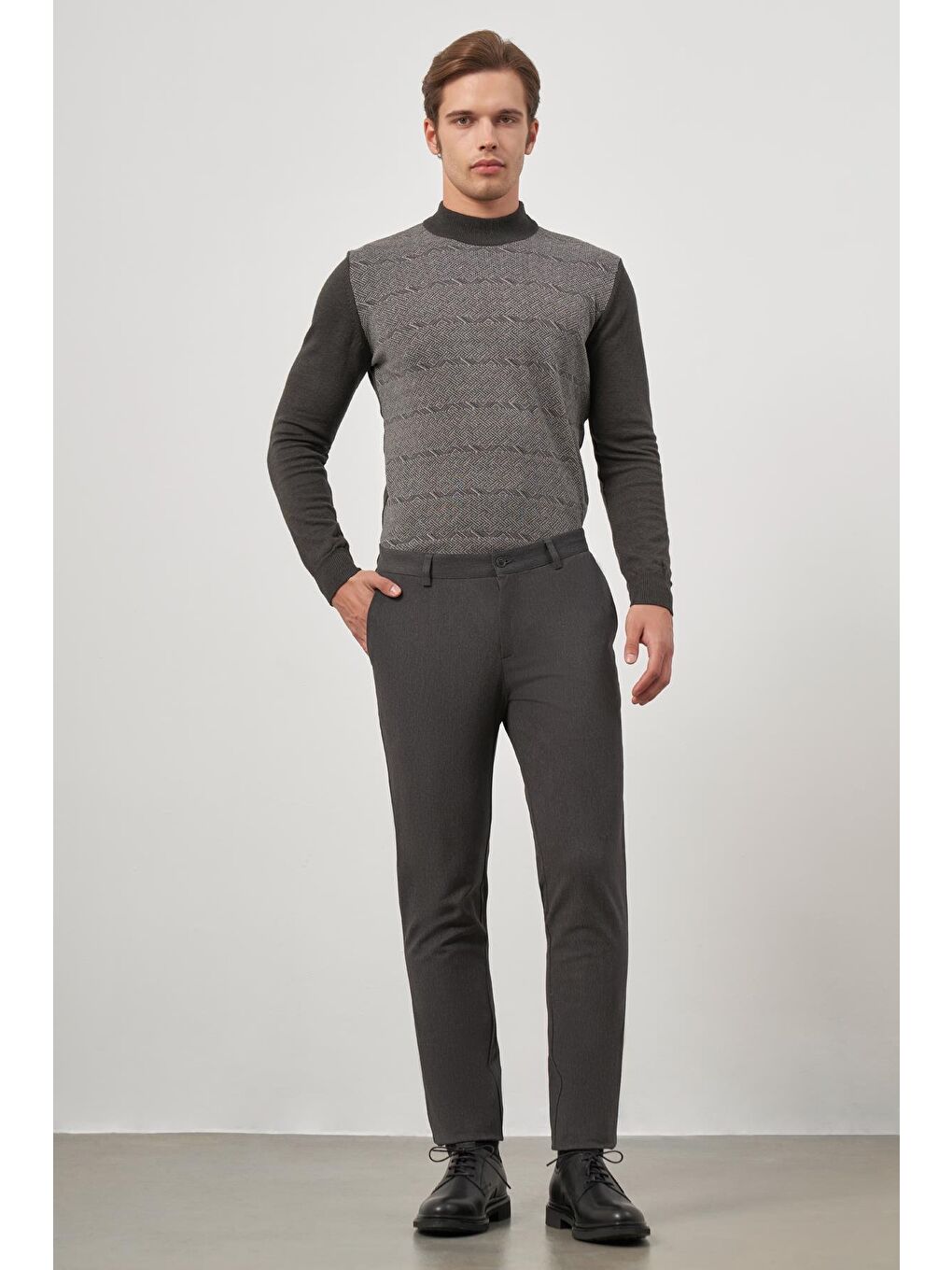 Koyu Antrasit Pamuklu Yandan Cepli Casual Slim Fit Chino Pantolon 1003245102-1