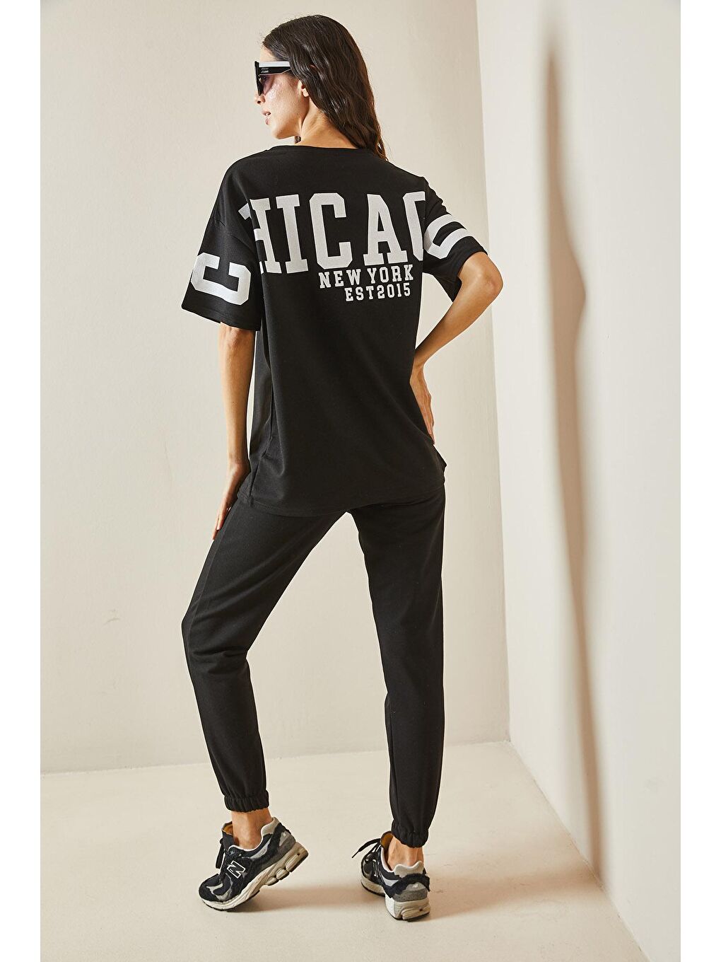 Siyah Arkası Baskılı Oversize Eşofman Takımı 5YXK8-48487-02-3