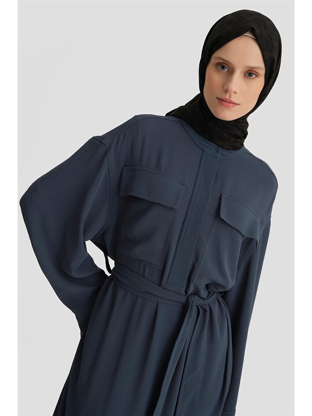 Yeşil Kapaklı Cepli Elbise Ort9925 Petrol-2