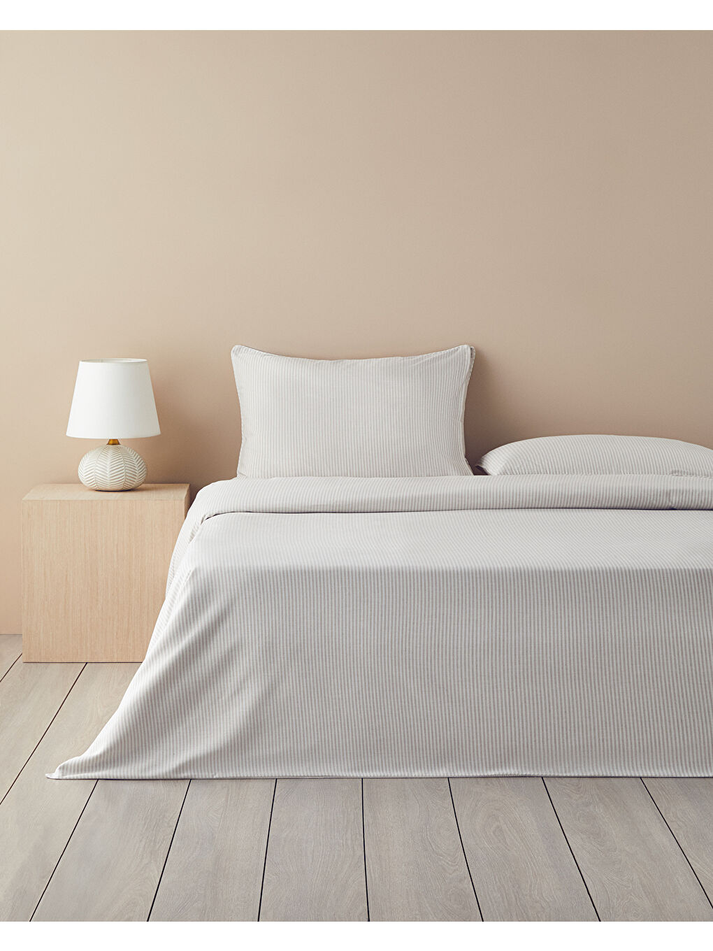 Pied de poule İpliği Boyalı Tek Kişilik Nevresim Takımı 160x220 cm Bej-1