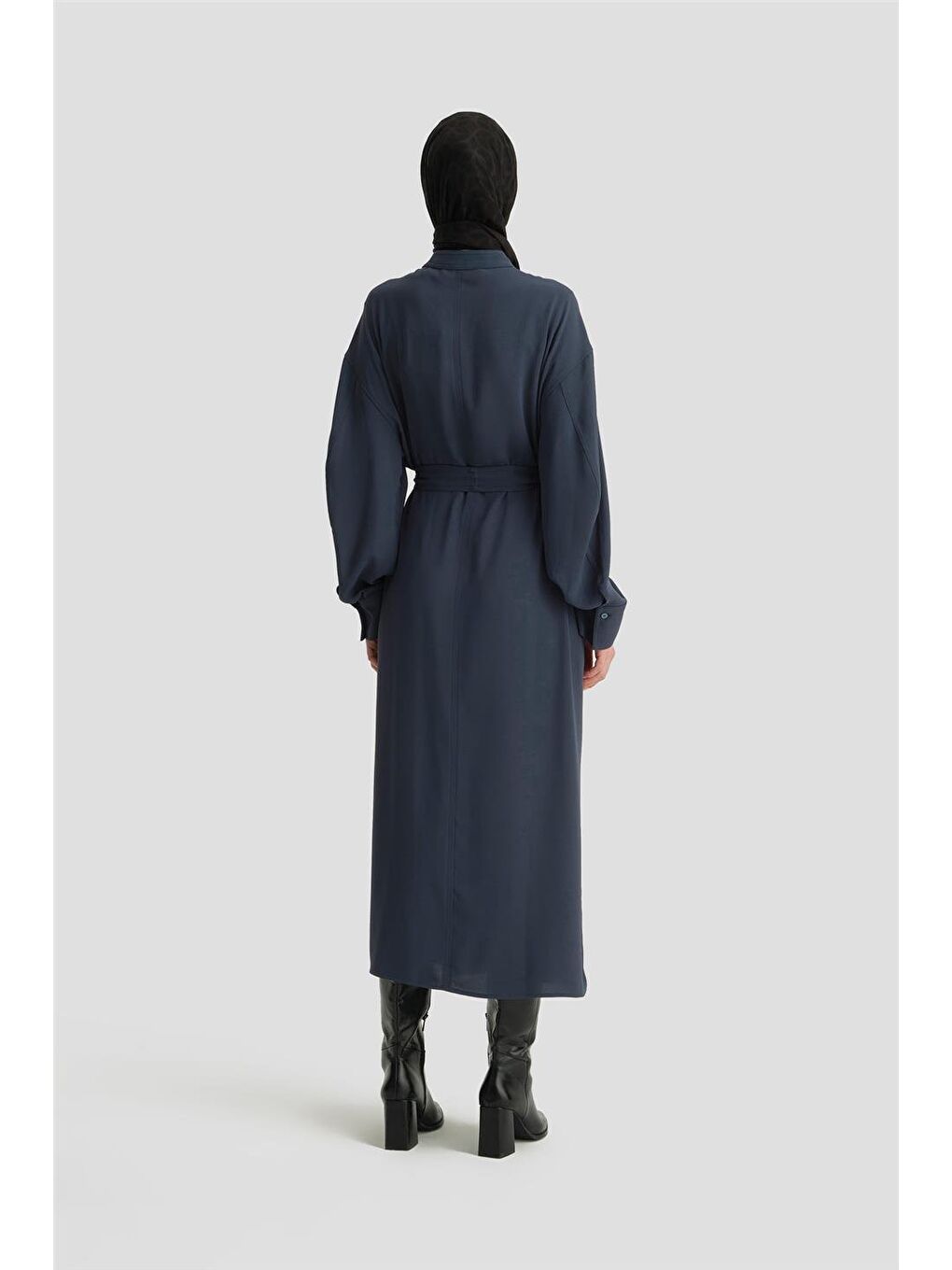 Yeşil Kapaklı Cepli Elbise Ort9925 Petrol-3