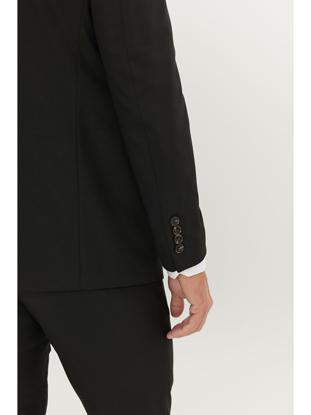 Erkek Siyah Su Geçirmez Slim Fit Dar Kesim Mono Yaka Yünlü Nano Takım Elbise-5