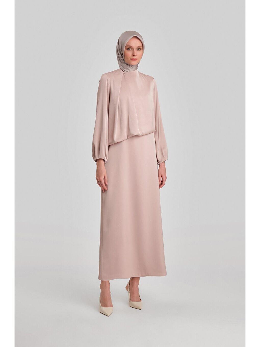 Bej Omuz Pileli Abiye Elbise 24Y9819 Aytaşı