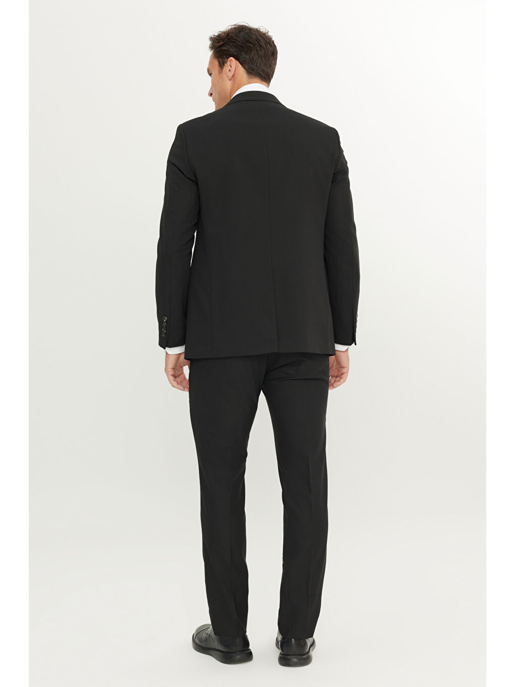 Erkek Siyah Su Geçirmez Slim Fit Dar Kesim Mono Yaka Yünlü Nano Takım Elbise-6