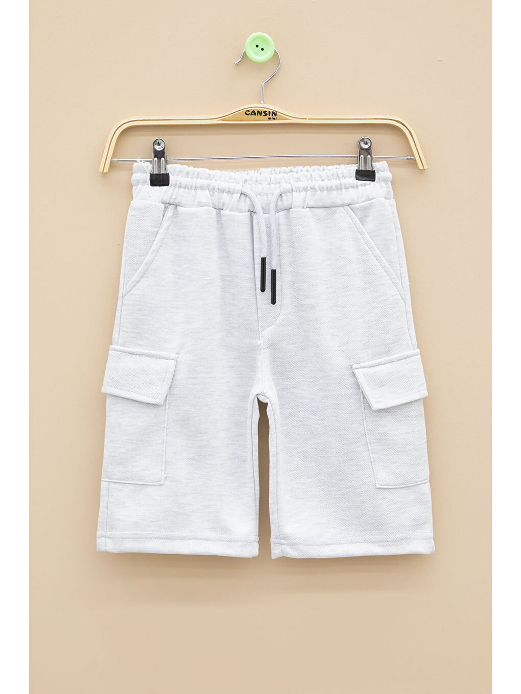Açık Gri Beli Lastikli Çift Kargo Cepli Erkek Çocuk Şort 21177