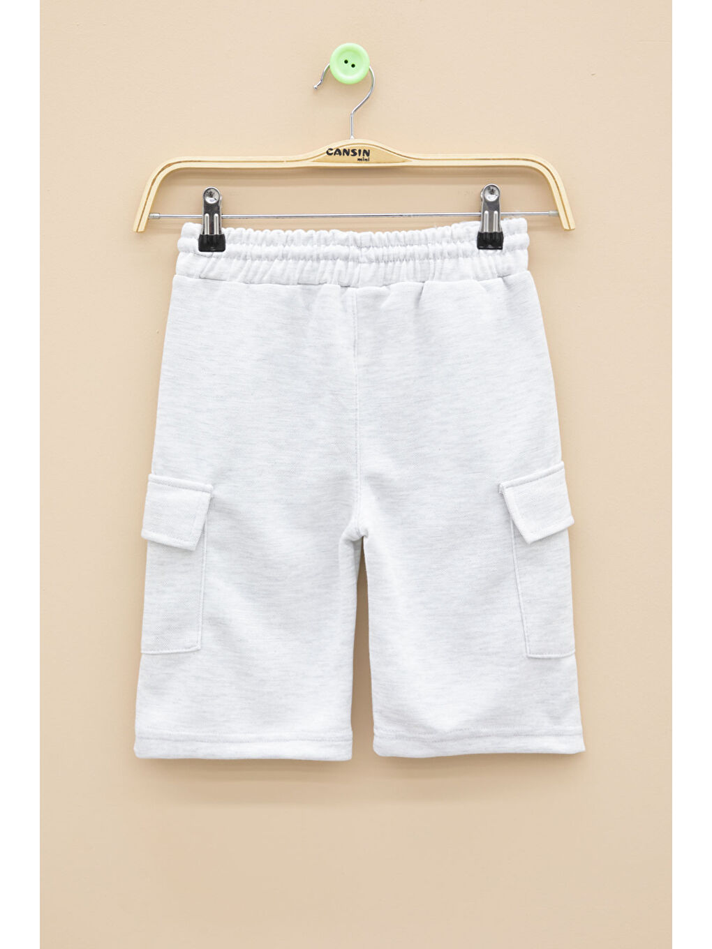 Açık Gri Beli Lastikli Çift Kargo Cepli Erkek Çocuk Şort 21177-1