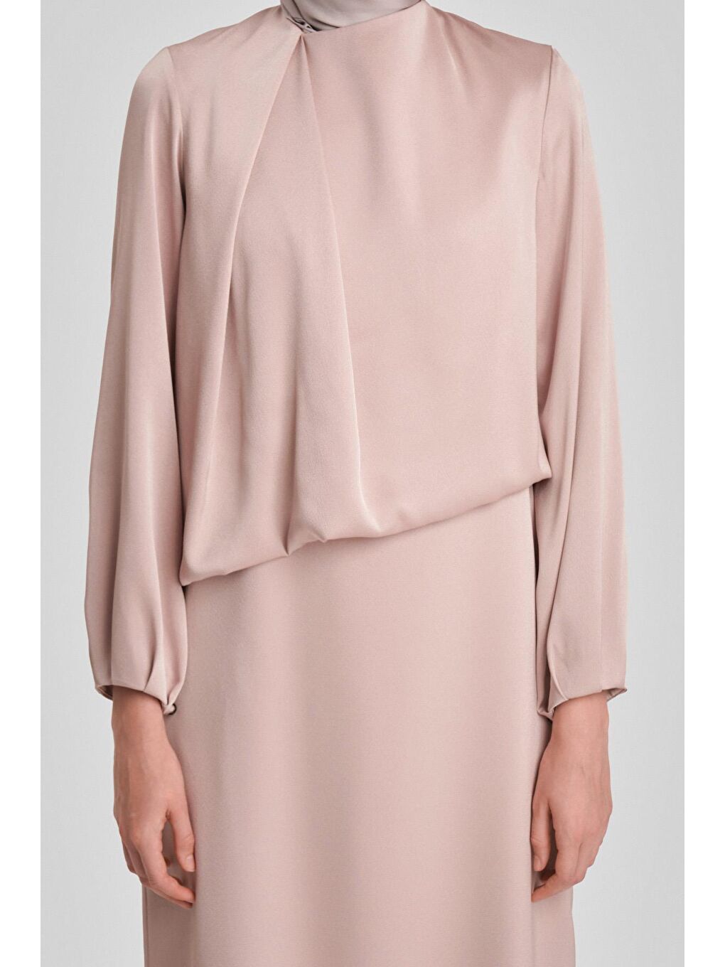 Bej Omuz Pileli Abiye Elbise 24Y9819 Aytaşı-4