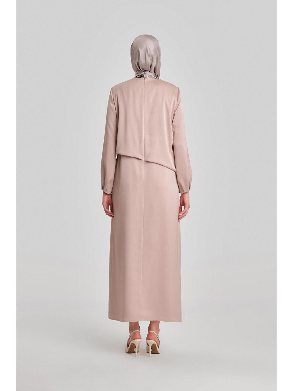 Bej Omuz Pileli Abiye Elbise 24Y9819 Aytaşı-5