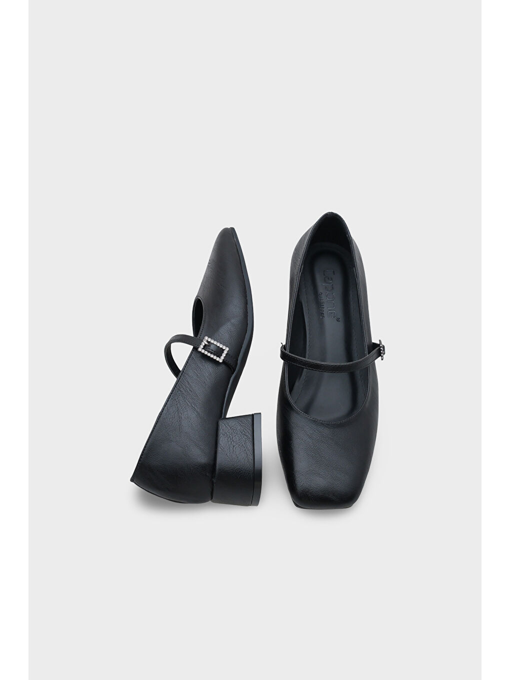 Siyah Küt Burunlu Kısa Topuklu Bantlı Mary Jane Kadın Ayakkabı-4