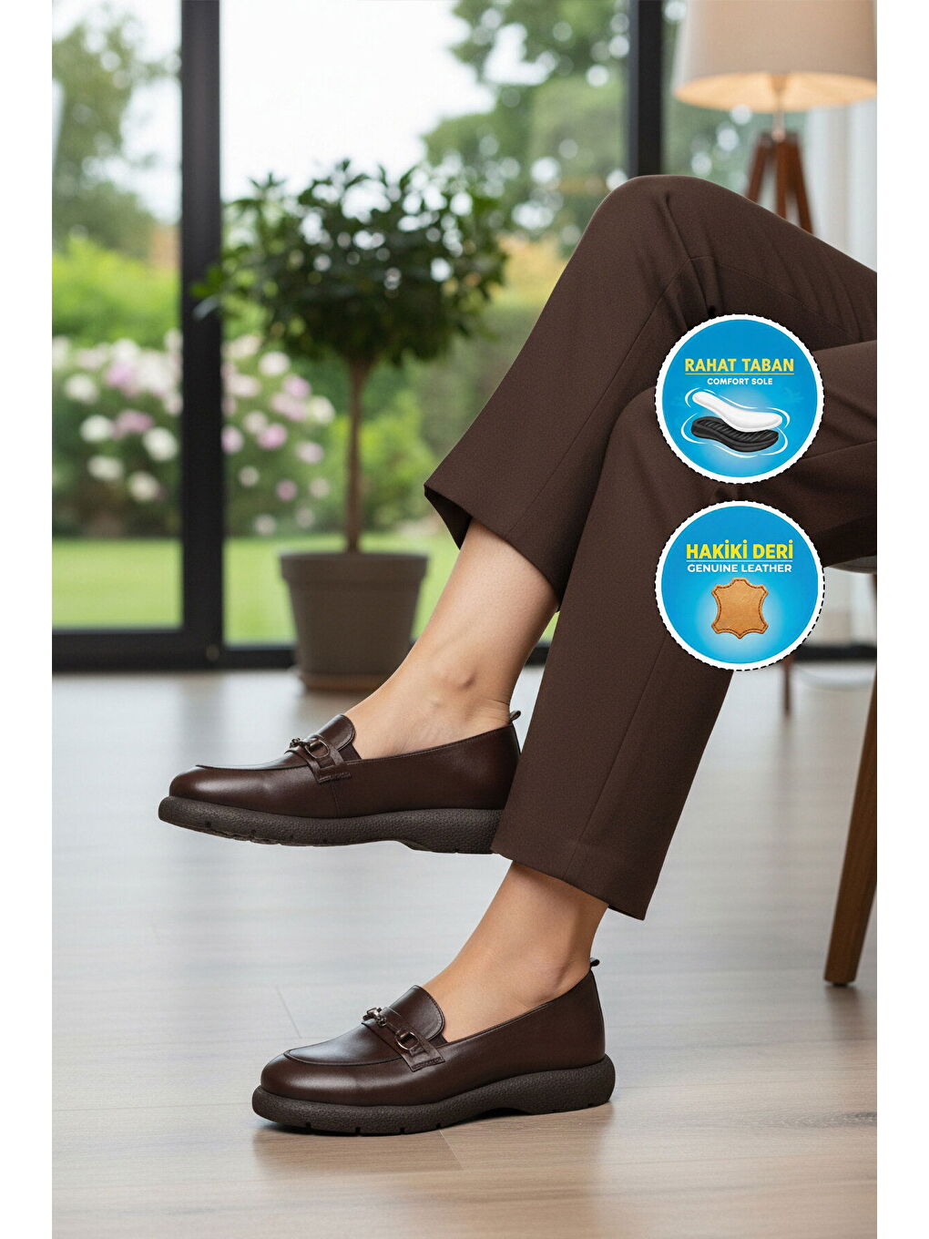Kahverengi Kahve Hakiki Deri Kadın Casual Ayakkabı Premium 44332 Z-2