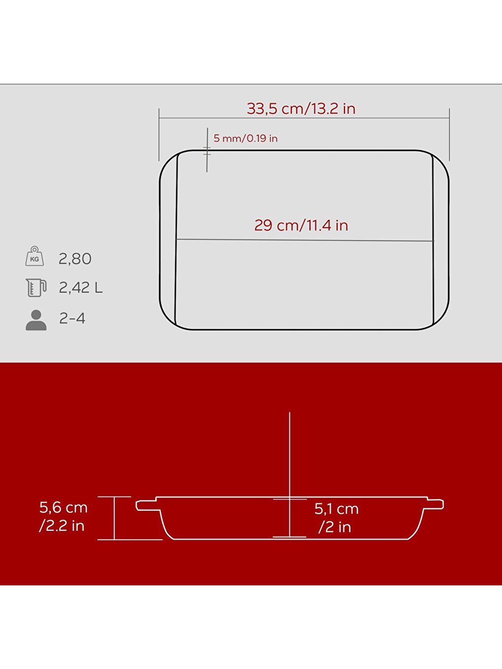 Bordo Dikdörtgen Rosto ve Fırın Tepsisi Döküm Demir Yekpare Çift Kulplu Ölçü 21x33cm.-4