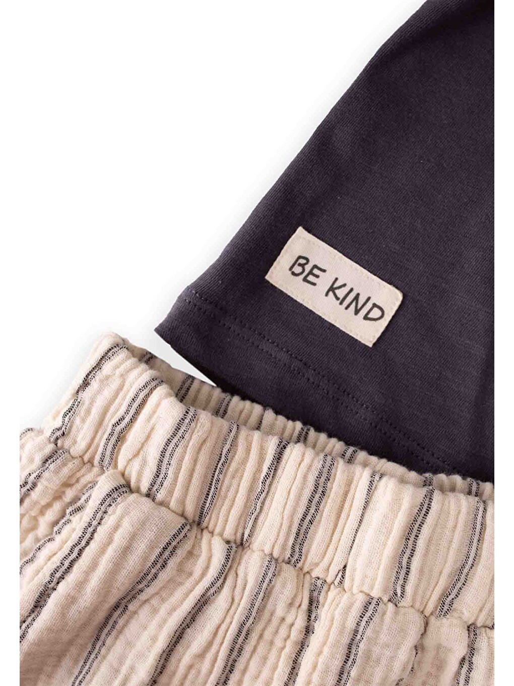 Gri Bisiklet Baskılı Çizgili Müslin Pantolonlu Takım 2-7 Yaş Füme-2