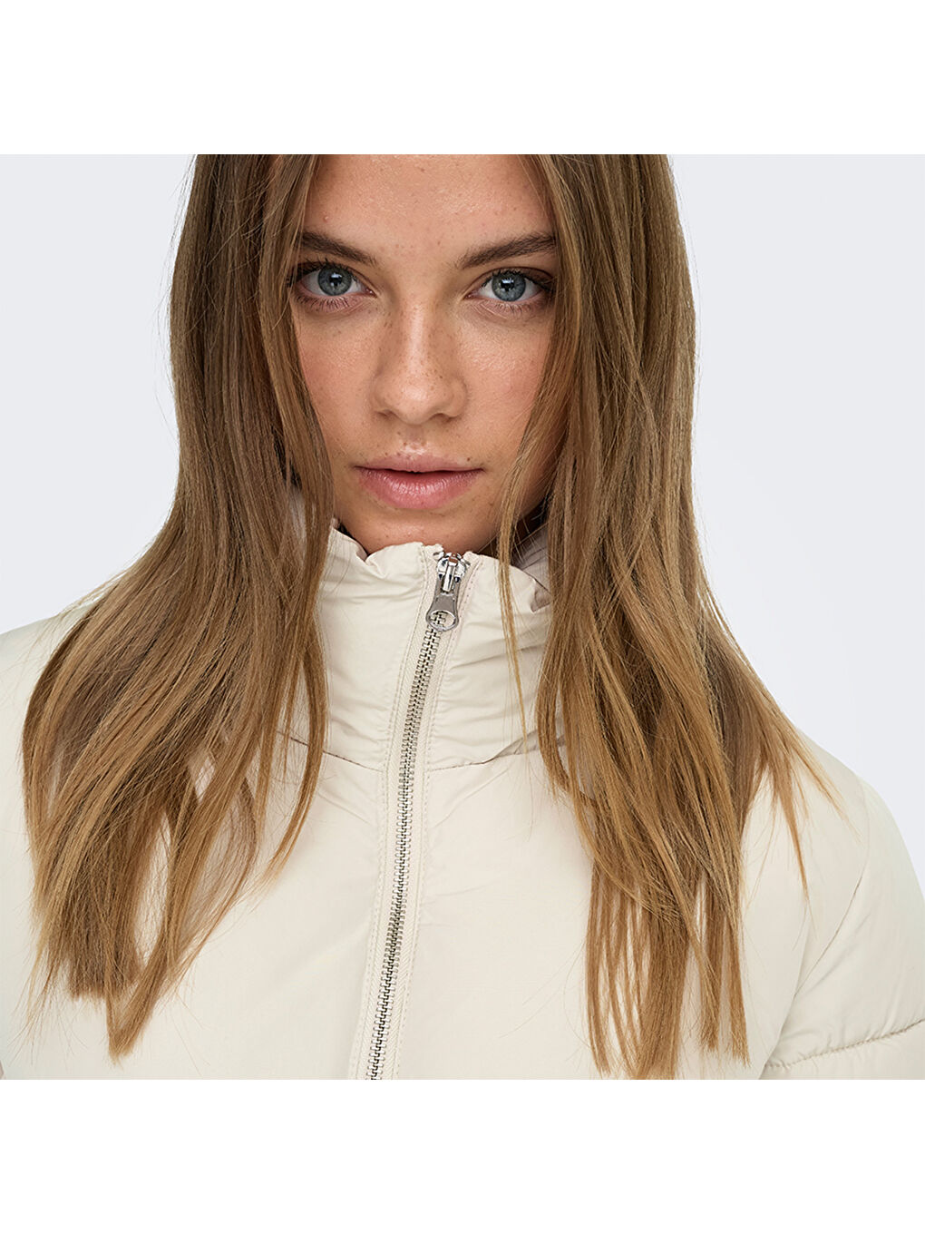 Newerica Life Short Padded Kadın Ekru Dik Yaka Ceket-4