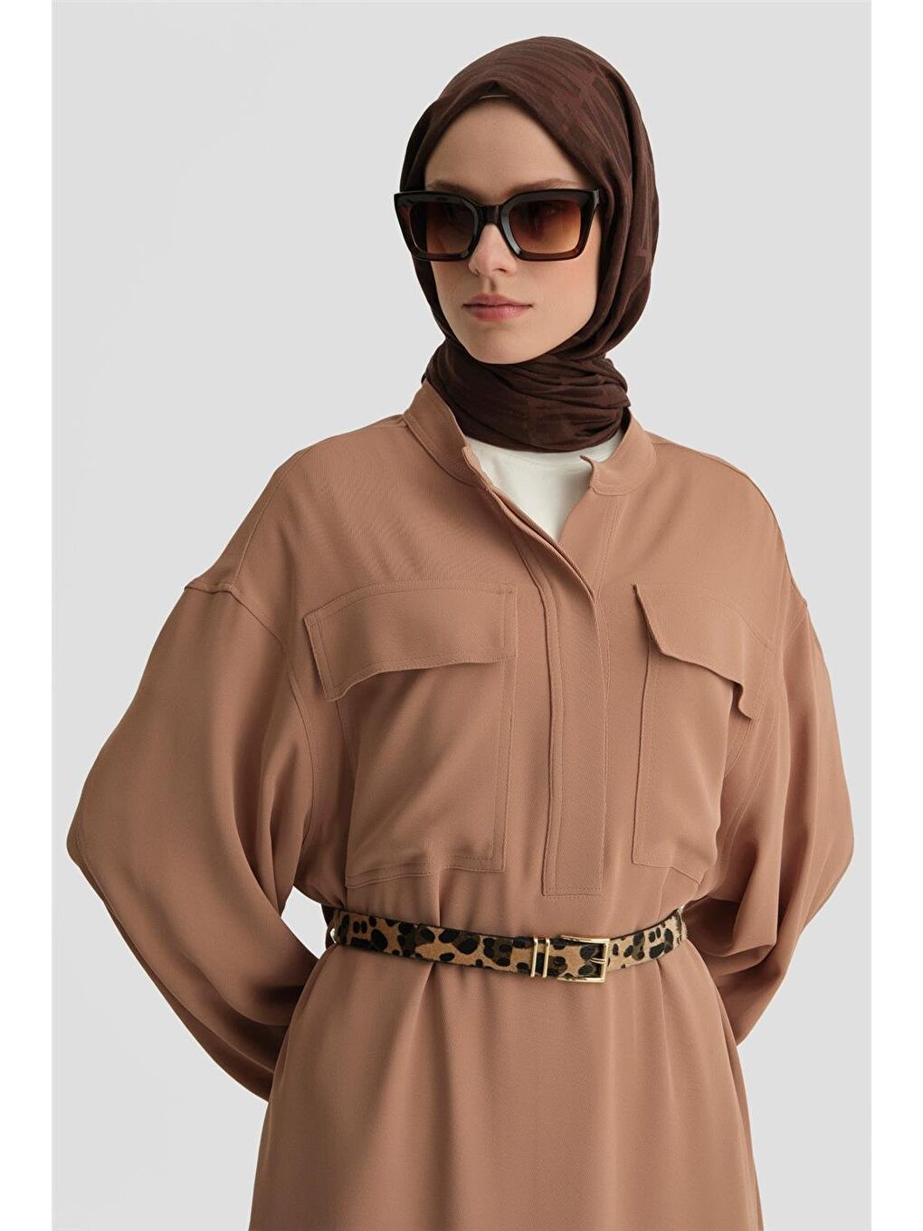 Kahverengi Kapaklı Cepli Elbise Ort9925 Camel-2
