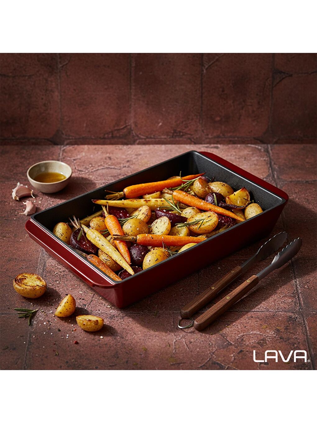 Bordo Dikdörtgen Rosto ve Fırın Tepsisi Döküm Demir Yekpare Çift Kulplu Ölçü 21x33cm.-6