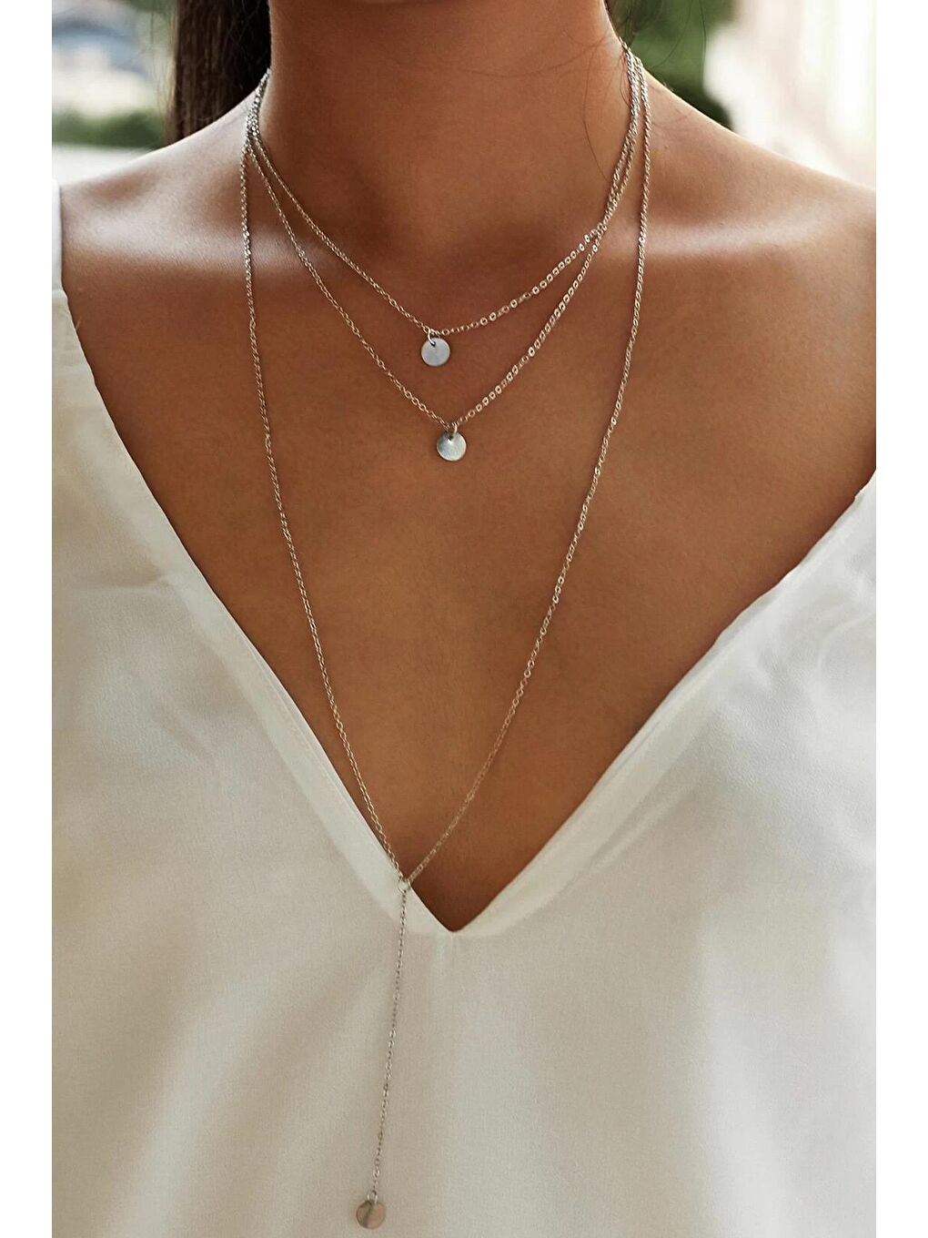 Gri Stam Kolye Gümüş Renkli