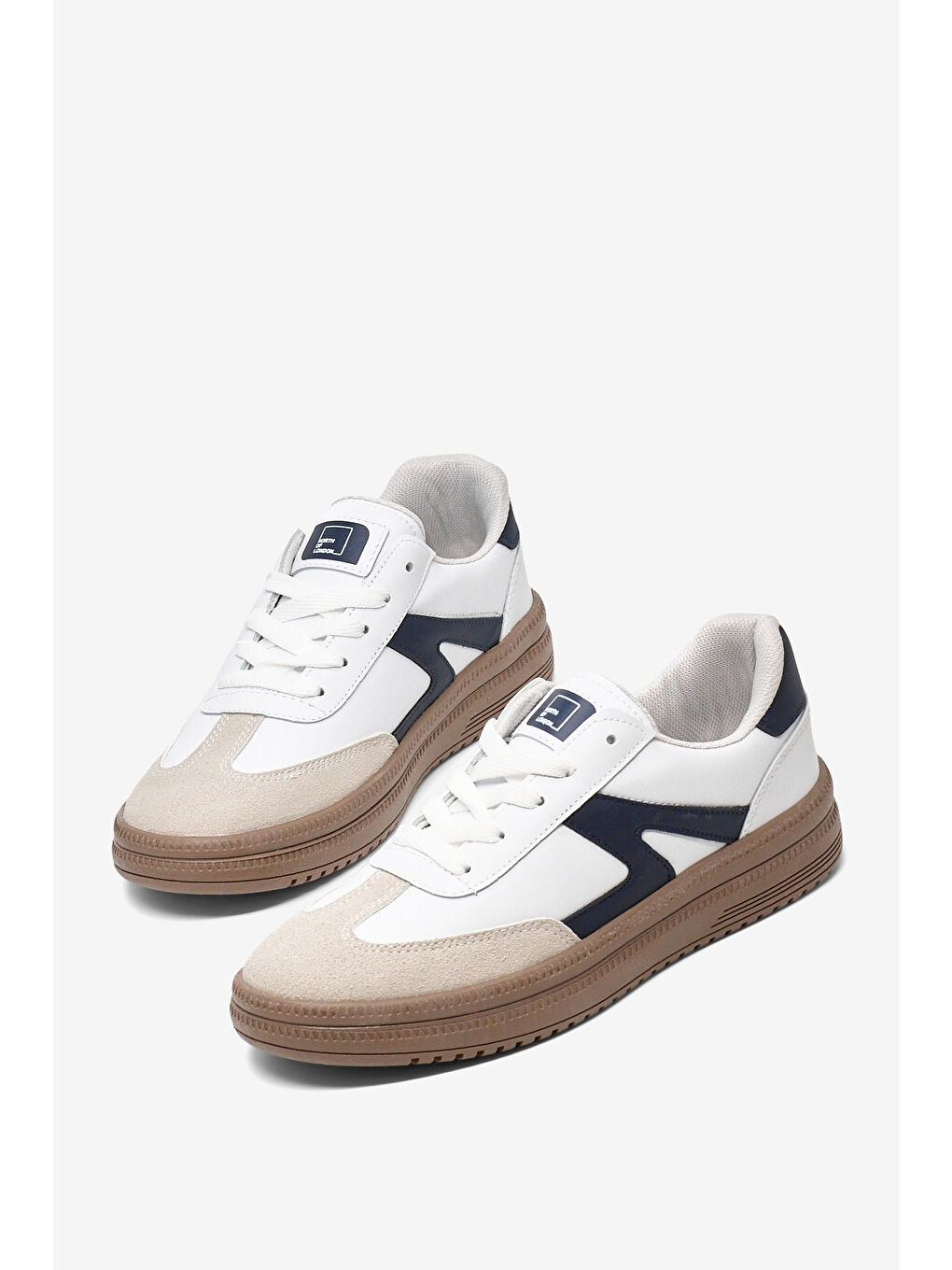 Kadın Beyaz Lacivert Rahat Kalıp Kauçuk Taban Bağcıklı Sneaker-2