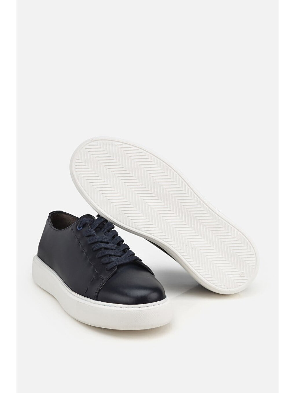 Erkek Lacivert Deri Bağcıklı Kalın Tabanlı Günlük Sneaker-4