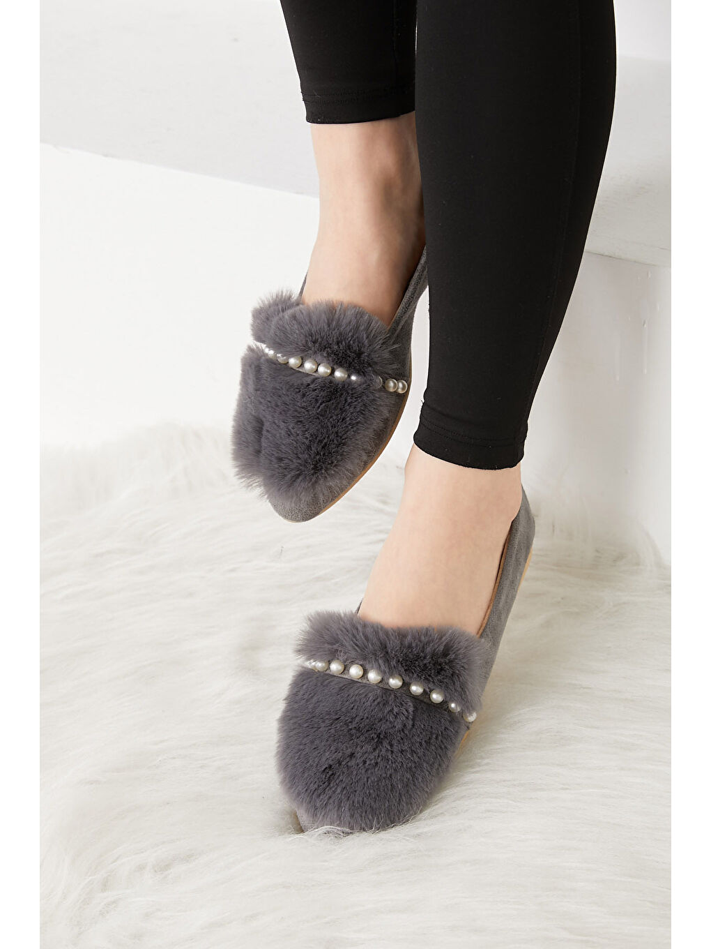 Gri Kadın Füme İncili Tüyül Babet  - 26650