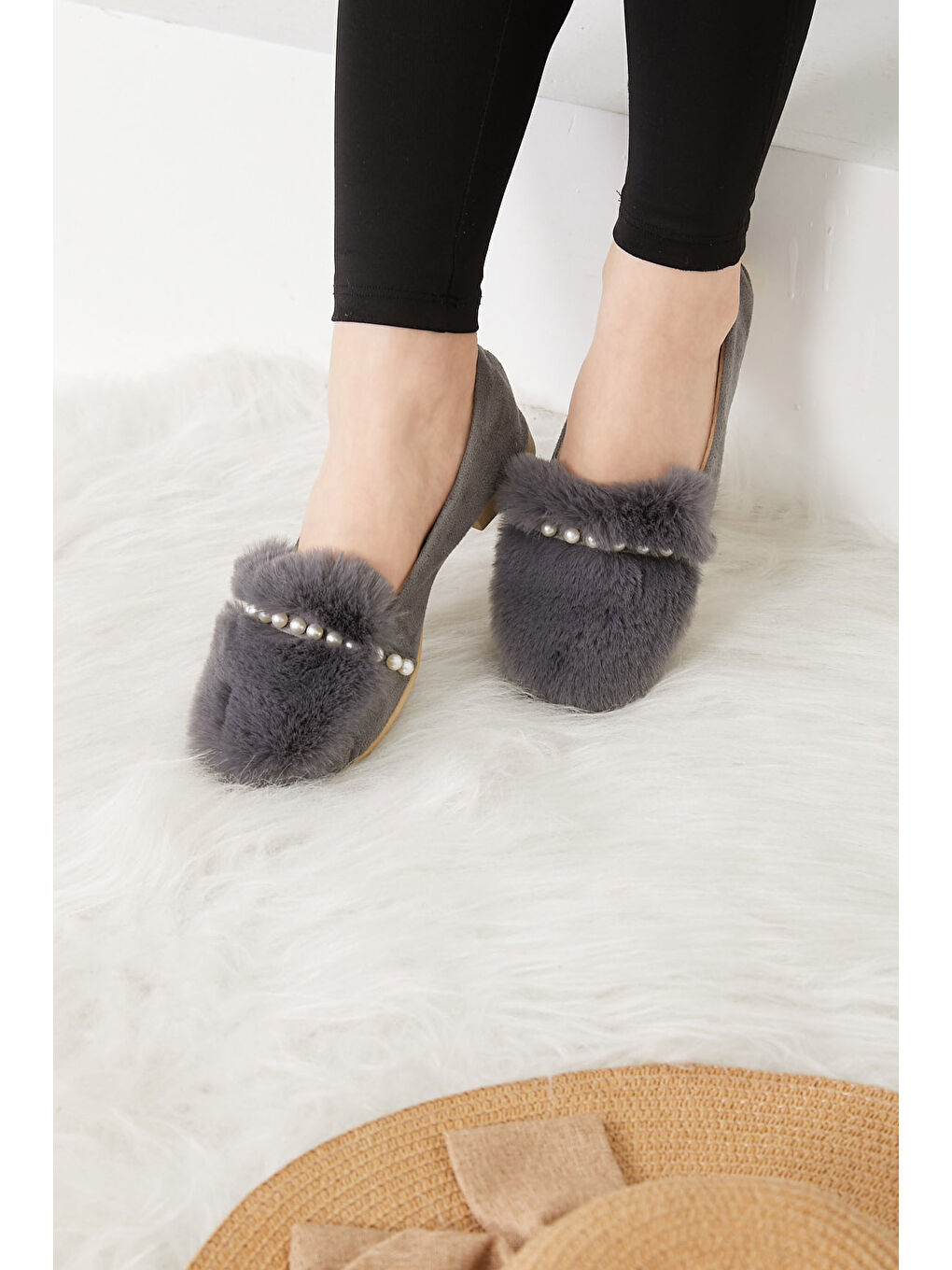 Gri Kadın Füme İncili Tüyül Babet  - 26650-1