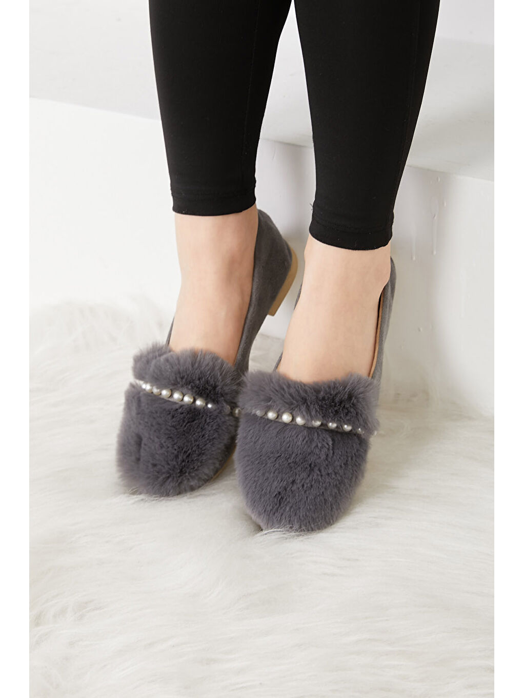 Gri Kadın Füme İncili Tüyül Babet  - 26650-2