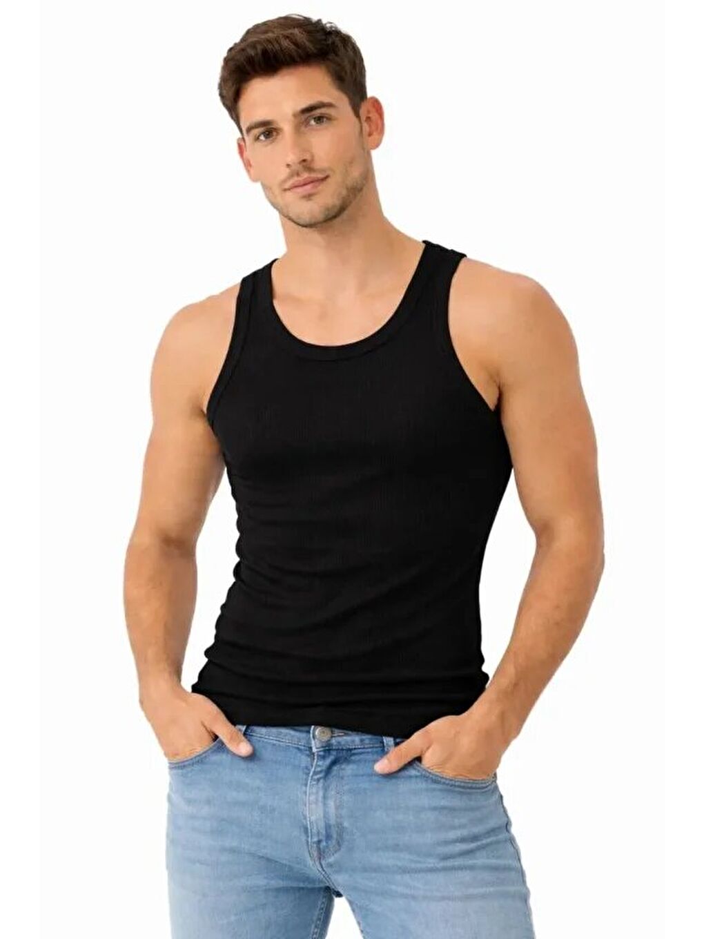 Siyah Erkek Kaşkorse Atlet Vücuda Oturan