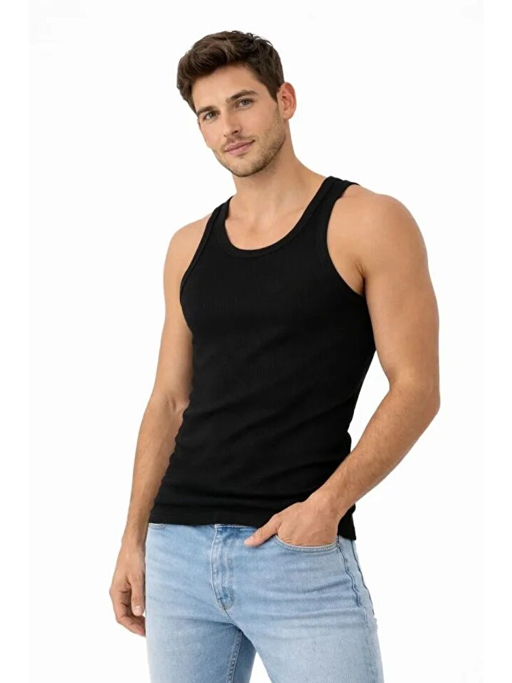 Siyah Erkek Kaşkorse Atlet Vücuda Oturan-3