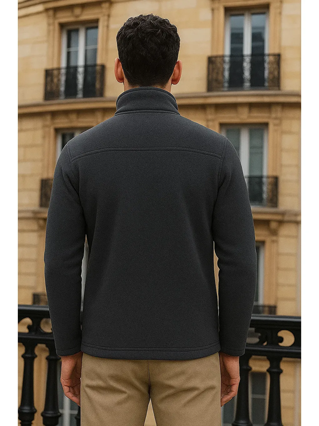 Gri Erkek Kışlık Basic Fermuarlı Cepli Füme Polar Hırka-5