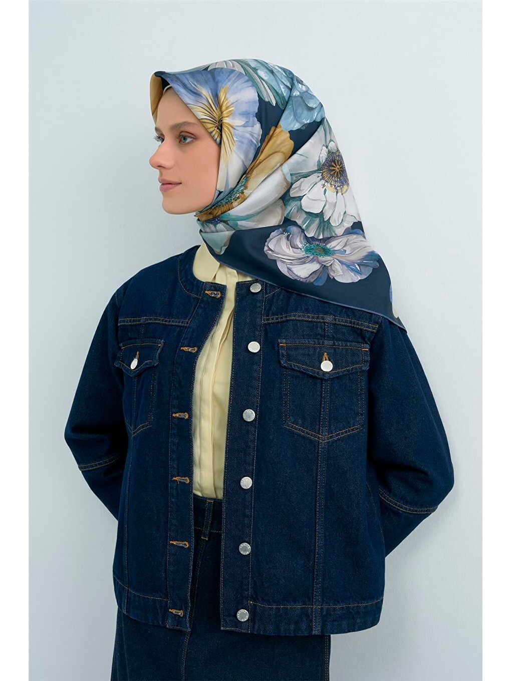 Lacivert Saf İpek Twill Eşarp 9503d 82