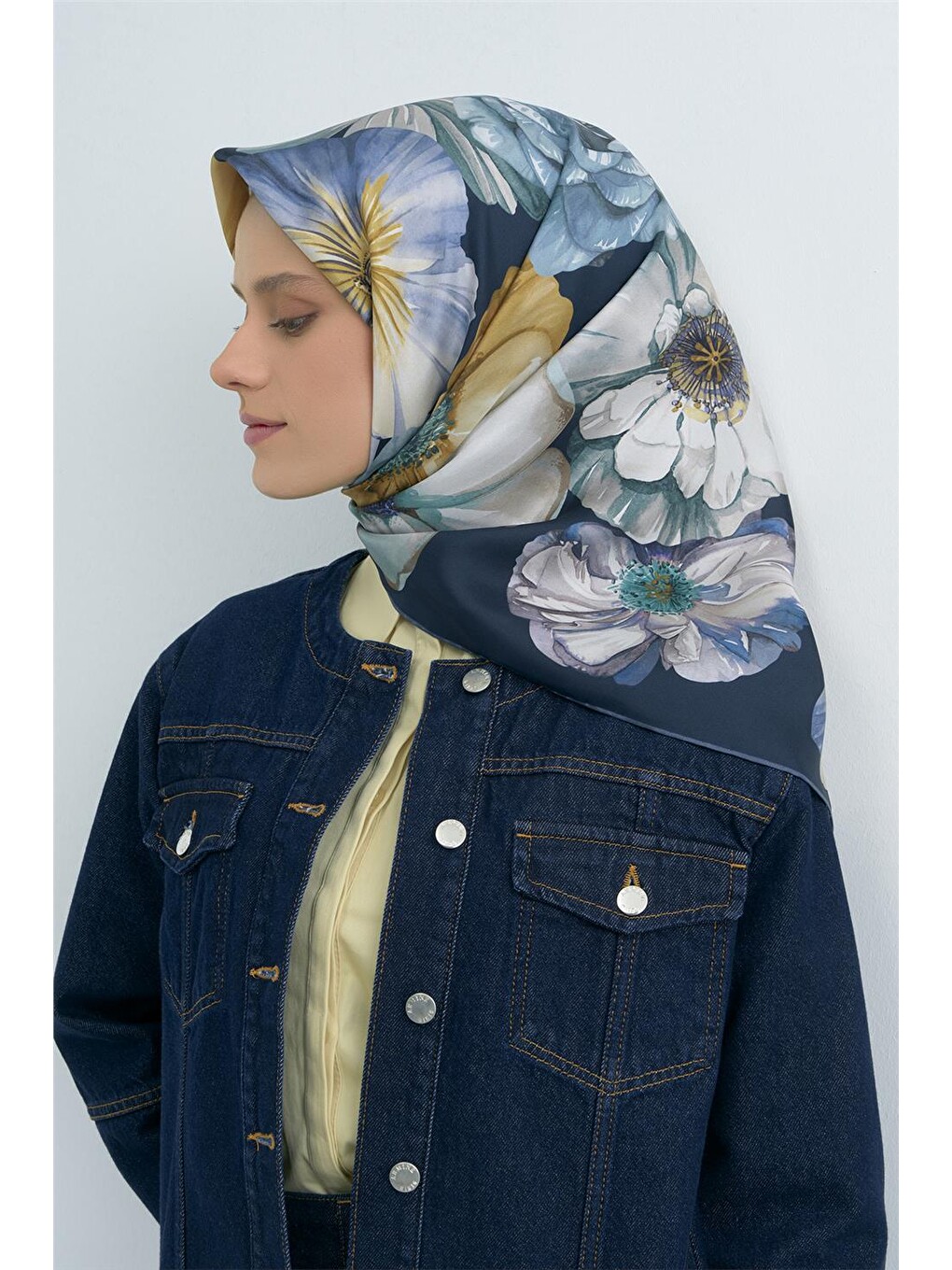 Lacivert Saf İpek Twill Eşarp 9503d 82-1