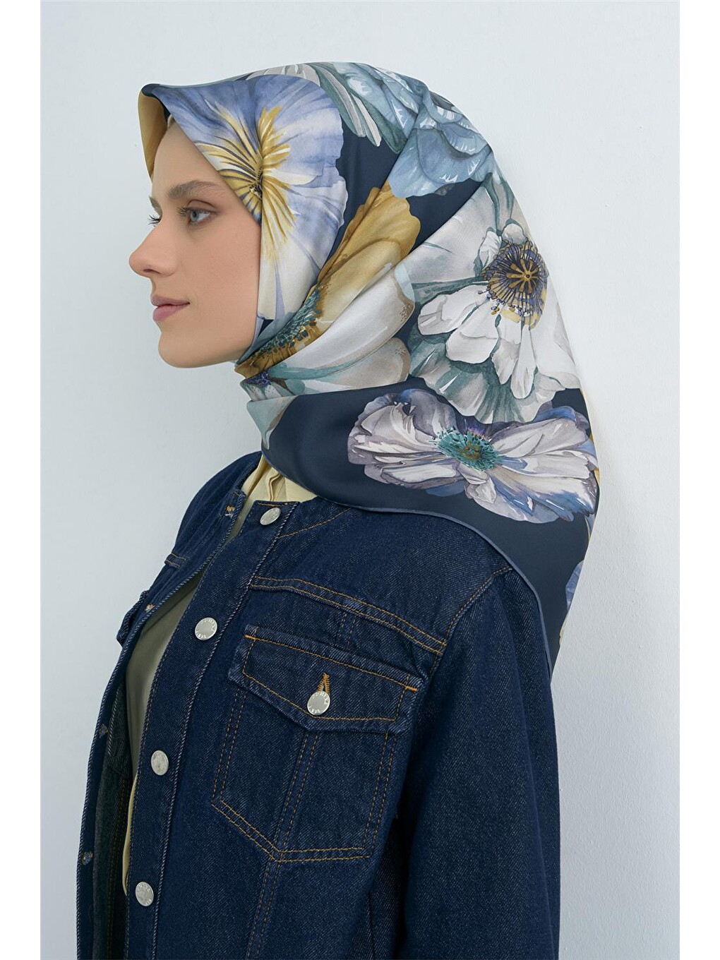 Lacivert Saf İpek Twill Eşarp 9503d 82-2