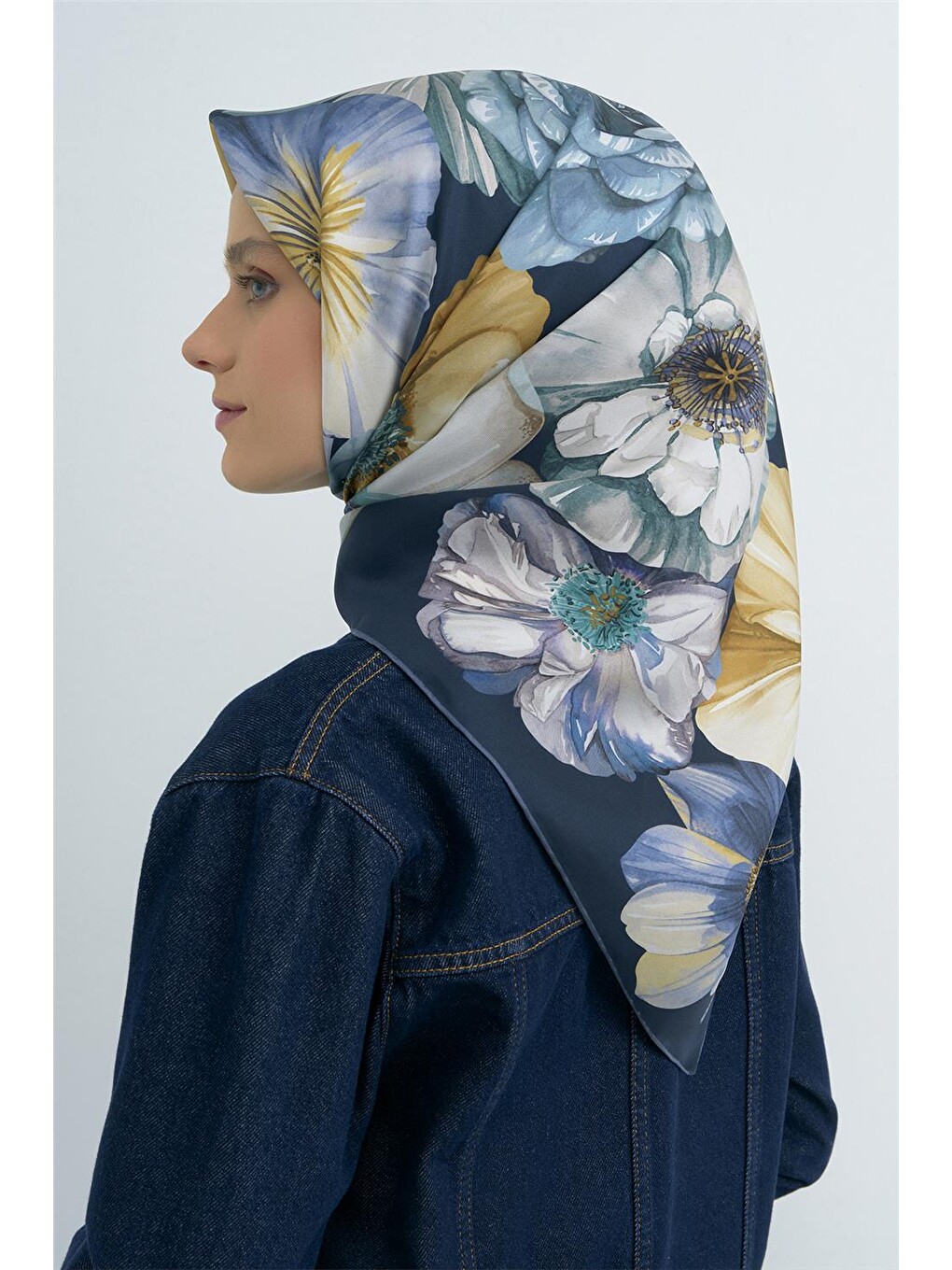 Lacivert Saf İpek Twill Eşarp 9503d 82-3