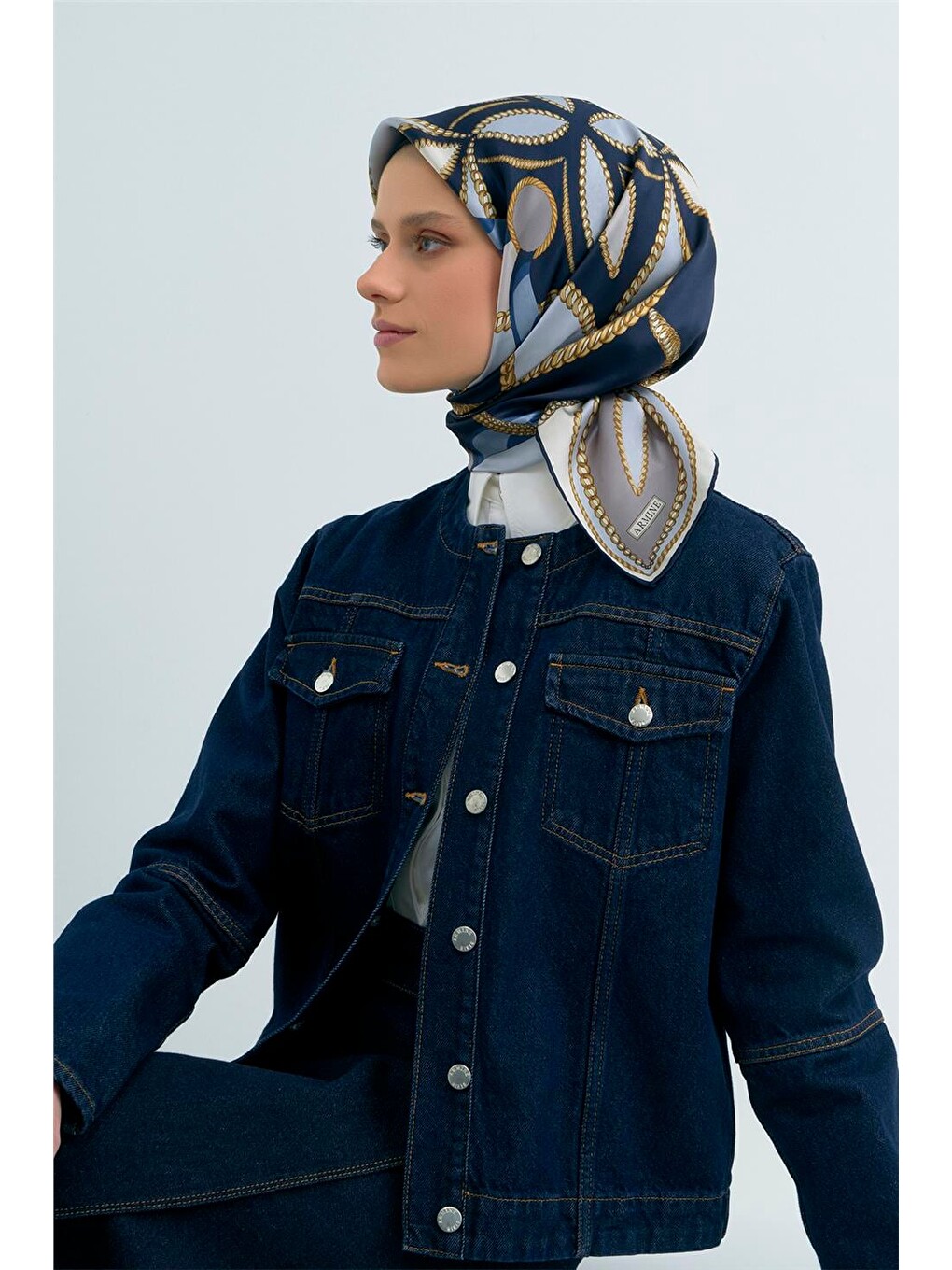 Lacivert Saf İpek Sura Eşarp 9531d 02-2