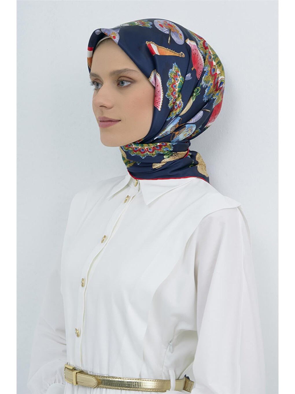 Lacivert Saf İpek Twill Eşarp 9532d 31-1