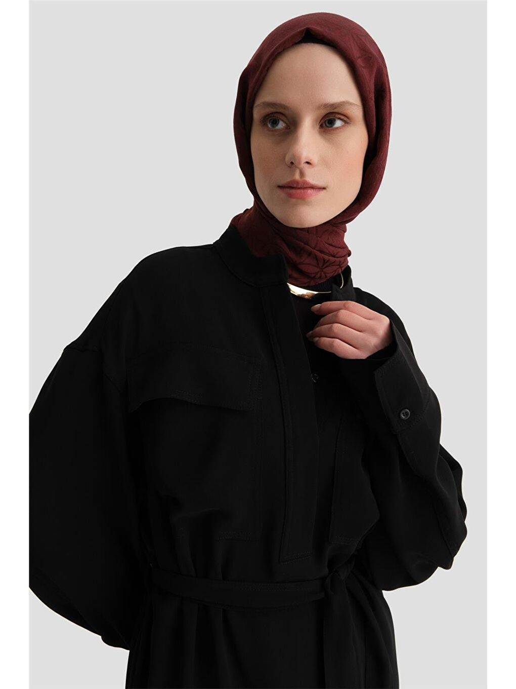 Kapaklı Cepli Elbise Ort9925 Siyah-2