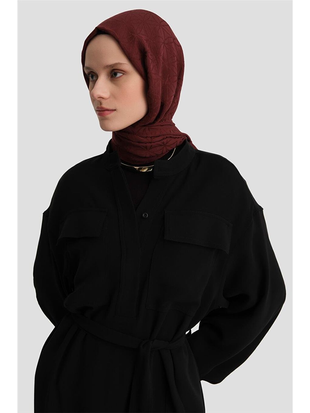 Kapaklı Cepli Elbise Ort9925 Siyah-3