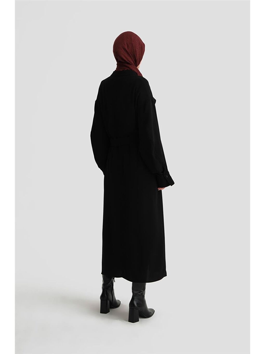 Kapaklı Cepli Elbise Ort9925 Siyah-4