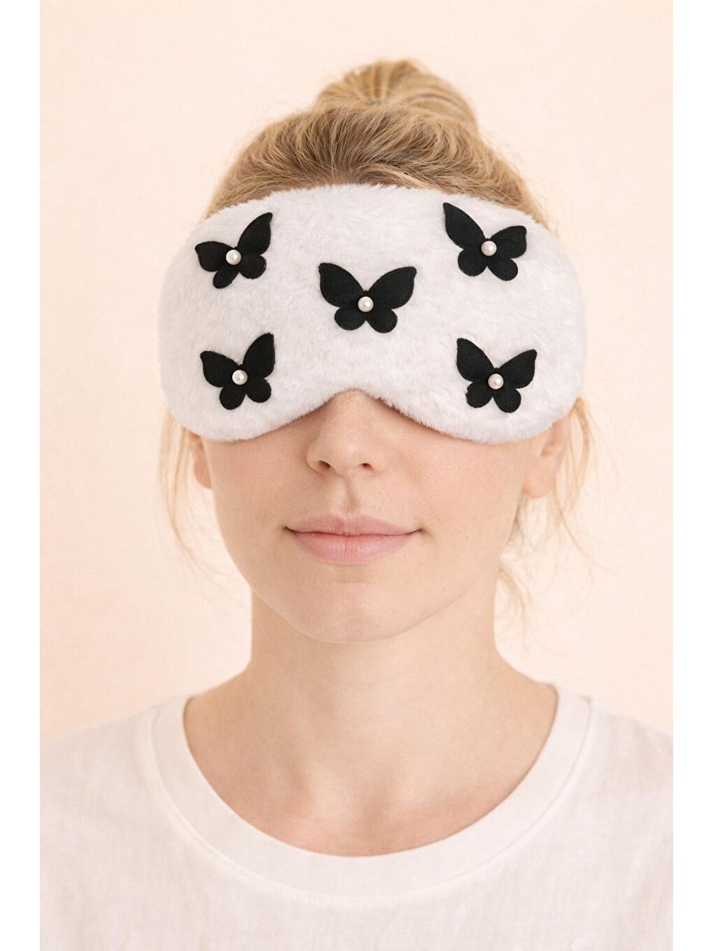 3D Kelebekli Göz Uyku Bandı Beyaz