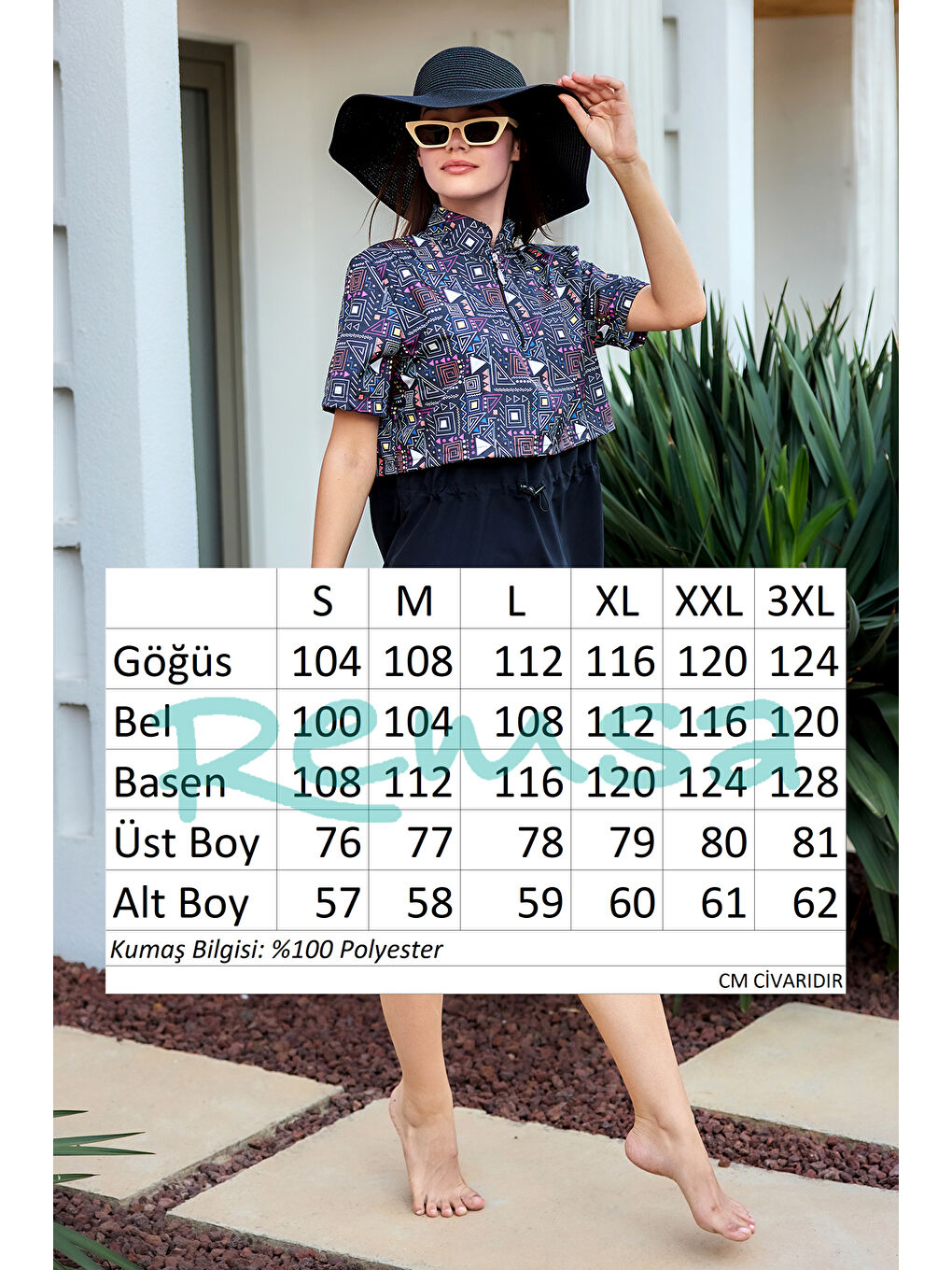 Önü Kapaklı Kısa Kollu Yarı Kapalı Tesettür Mayo Siyah01 R5301-3