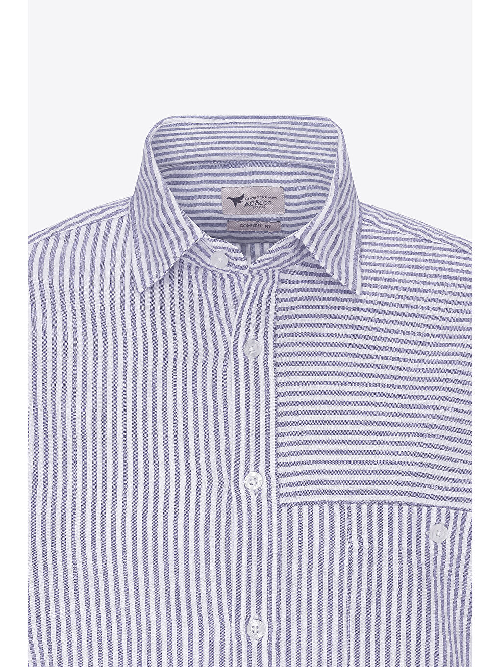 Erkek Lacivert-Beyaz Keten Comfort Fit Rahat Kesim Klasik Yaka Çizgili Gömlek-7