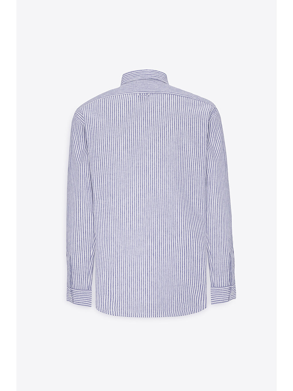 Erkek Lacivert-Beyaz Keten Comfort Fit Rahat Kesim Klasik Yaka Çizgili Gömlek-9
