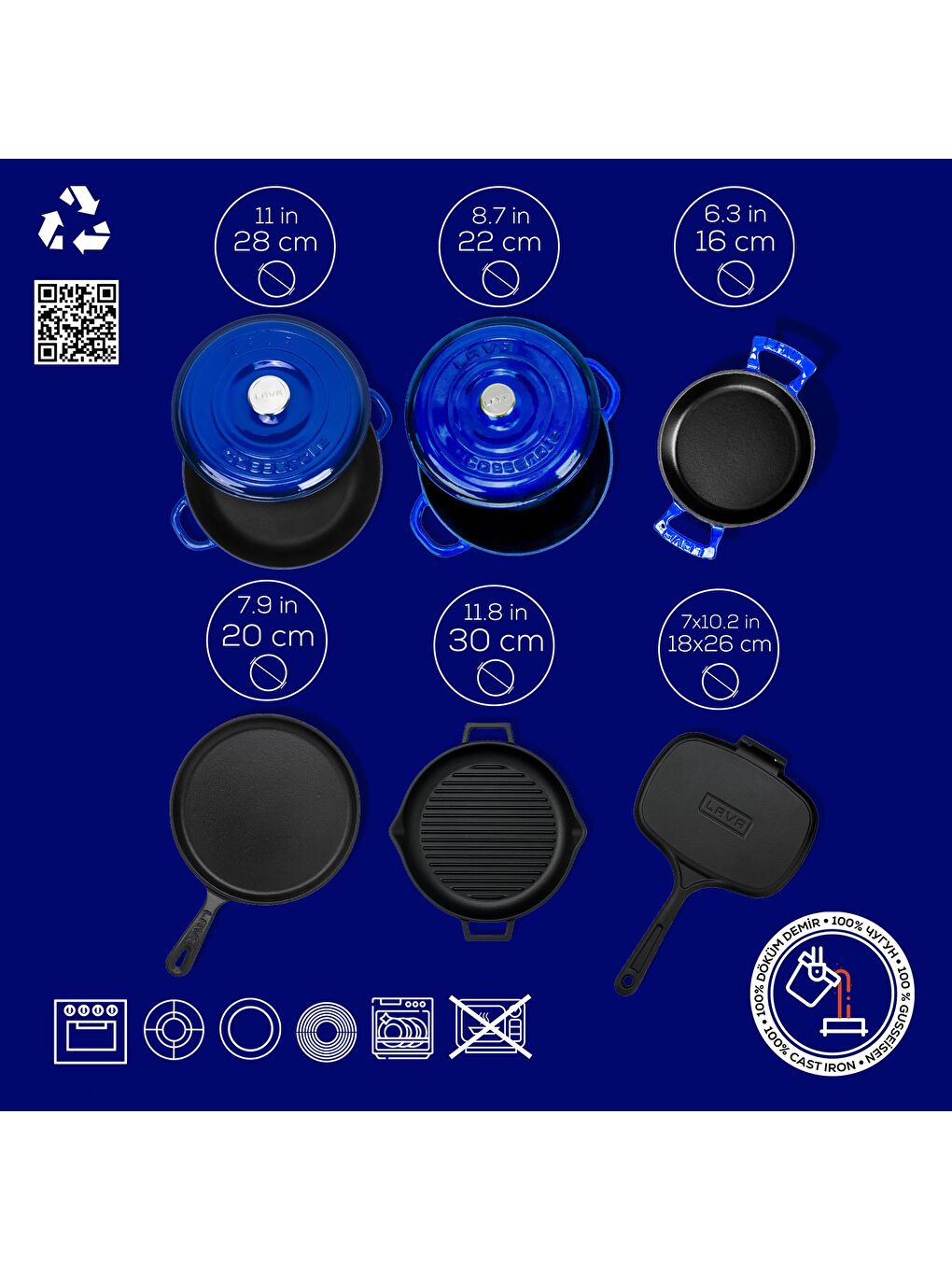 LAVA Mavi Döküm 6x Trendy Serisi 9 Parça Tencere & Tava Seti - 4