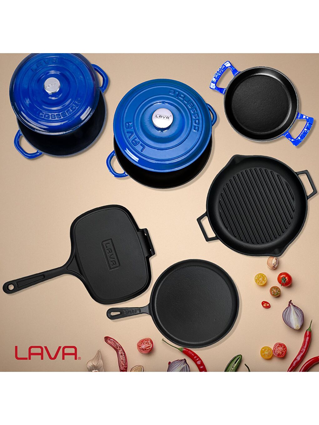 LAVA Mavi Döküm 6x Trendy Serisi 9 Parça Tencere & Tava Seti - 7